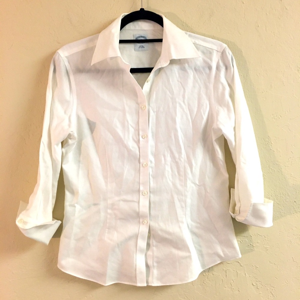 Brooks Brothers 100% Cotton Fitted Non-iron Button Down Blouse 2 White Office